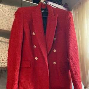 Zara tweed red blazer sz. Large